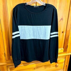 PrettyGarden, size large, SOFT jersey-style top, black and grey